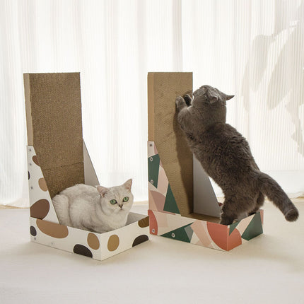 Triple Pattern Cat Scratching Post and Lounge - 350x250x600mm Corrugated Cardboard.