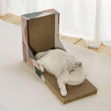 Triple Pattern Cat Scratching Post and Lounge - 350x250x600mm Corrugated Cardboard.