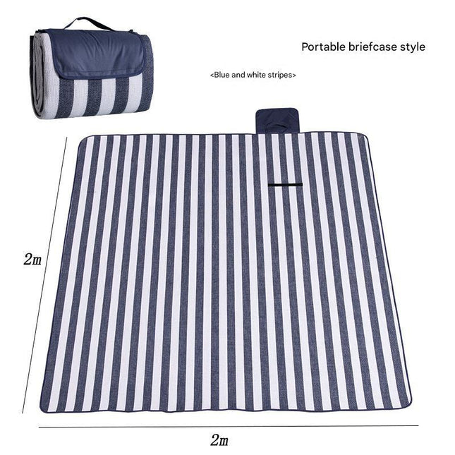 Waterproof Foldable Picnic Blanket with Handle - 2x2m Blue and white stripes.