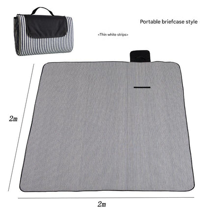 Waterproof Foldable Picnic Blanket with Handle - 2x2m Thin white strip.
