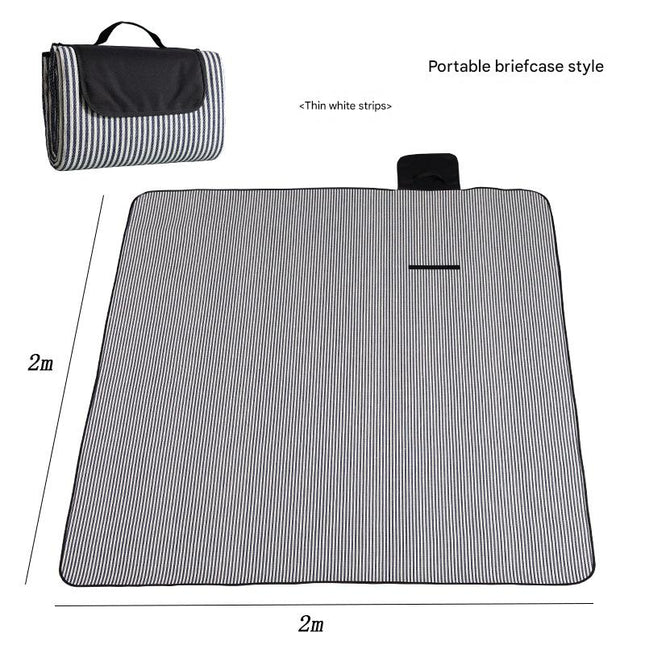 Waterproof Foldable Picnic Blanket with Handle - 2x2m Thin white strip.