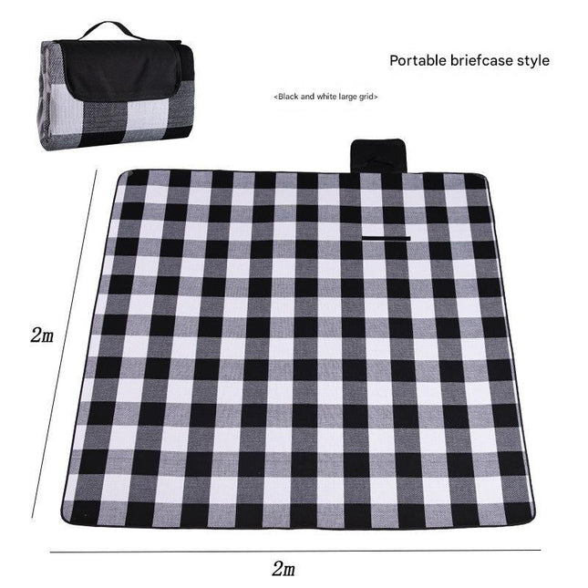 Waterproof Foldable Picnic Blanket with Handle - 2x2m Black and white large grid.