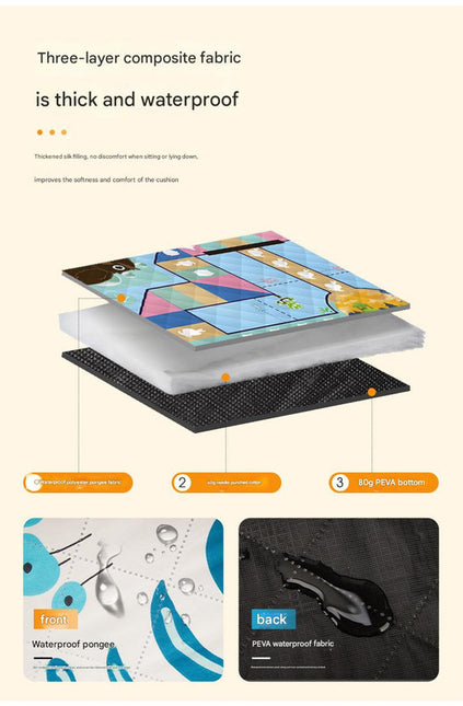 Waterproof Foldable Picnic Blanket with Dinosaur Print - 200x200cm.