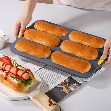 Grey 6-hole silicone baking mold, perforated loaf pan 37.5 cm x 24.5 cm, suitable for bread and cakes (sold in sets of 2).