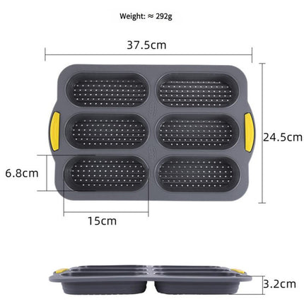 Grey 6-hole silicone baking mold, perforated loaf pan 37.5 cm x 24.5 cm, suitable for bread and cakes (sold in sets of 2).