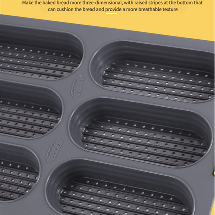 Grey 6-hole silicone baking mold, perforated loaf pan 37.5 cm x 24.5 cm, suitable for bread and cakes (sold in sets of 2).