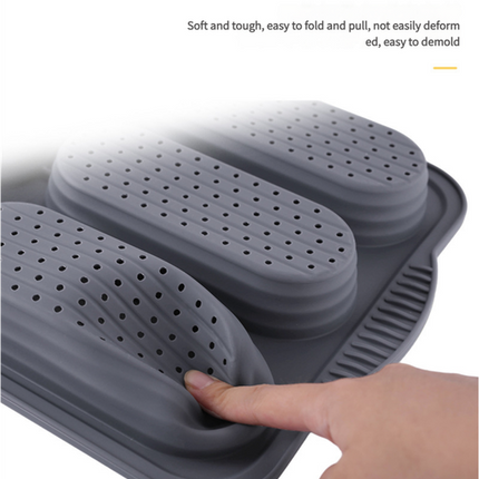 Grey 6-hole silicone baking mold, perforated loaf pan 37.5 cm x 24.5 cm, suitable for bread and cakes (sold in sets of 2).