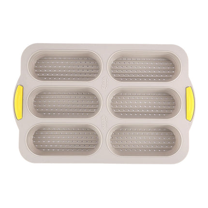 Brown 6-hole silicone baking mold, perforated loaf pan 37.5 cm x 24.5 cm, suitable for bread and cakes (sold in sets of 2).