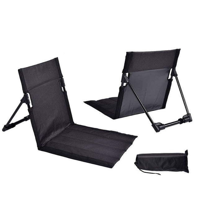 Portable Folding Beach Chair - Reclining Outdoor Seat 68x39.5x40.5cm with Carry Bag in black.