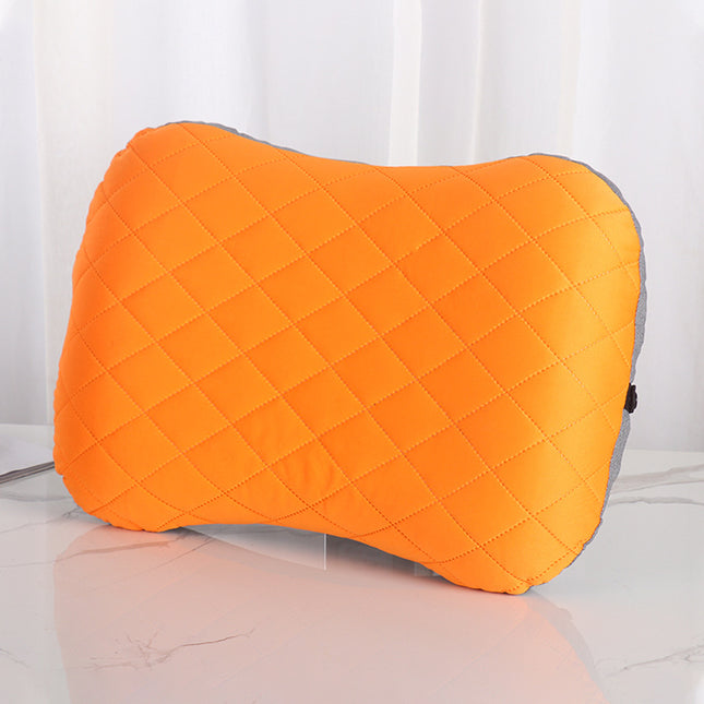 Inflatable Camping Pillow - Lightweight 46x32x12cm Travel Pillow 180g in Orange.