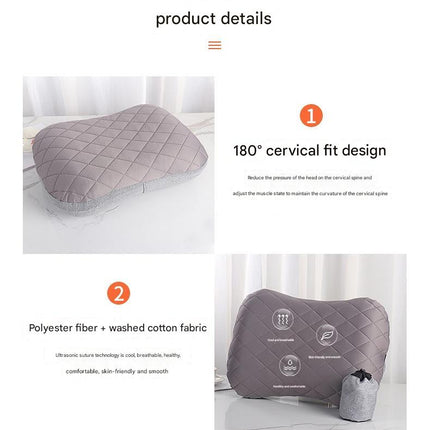 Inflatable Camping Pillow - Lightweight 46x32x12cm Travel Pillow 180g in Orange.