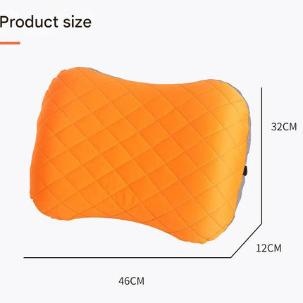 Inflatable Camping Pillow - Lightweight 46x32x12cm Travel Pillow 180g in Orange.