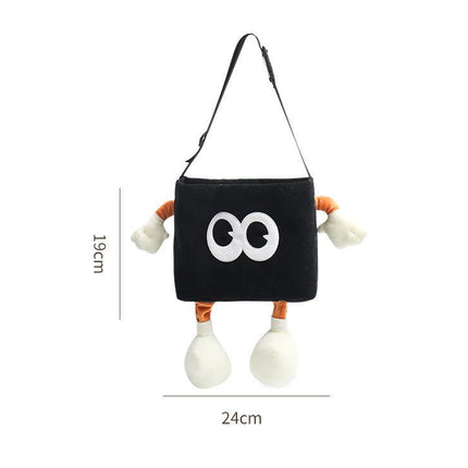 White Cute Cartoon Car Trash Bin with Adjustable Strap - Water-Repellent Corduroy (19x24cm).