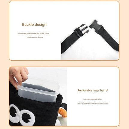 White Cute Cartoon Car Trash Bin with Adjustable Strap - Water-Repellent Corduroy (19x24cm).