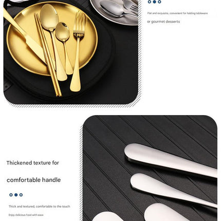 6-Piece Portable Stainless Steel Cutlery Set with Plate and Bag - Gold, Great for Camping and Travel (Teaspoon).
