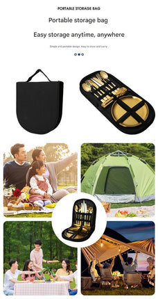 6-Piece Portable Stainless Steel Cutlery Set with Plate and Bag - Gold, Great for Camping and Travel (Teaspoon).