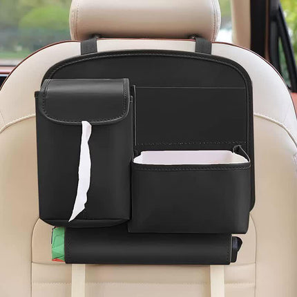 Car Seat Back Organizer with Practical design-Multi-Pocket Storage for Tissues and Gadgets-Black.