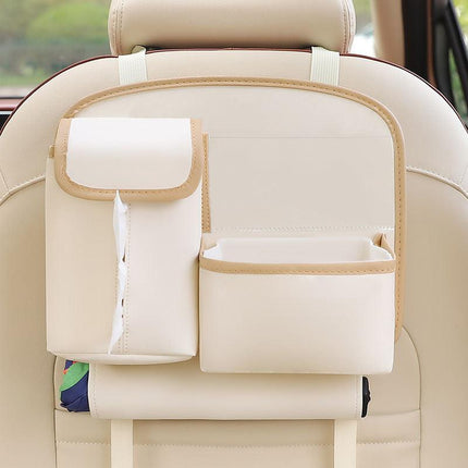Car Seat Back Organizer with Practical design-Multi-Pocket Storage for Tissues and Gadgets-Beige.