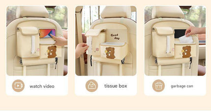 Car Seat Back Organizer with Practical design-Multi-Pocket Storage for Tissues and Gadgets-Beige.