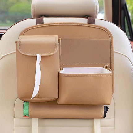 Car Seat Back Organizer with Practical design-Multi-Pocket Storage for Tissues and Gadgets-Brown.