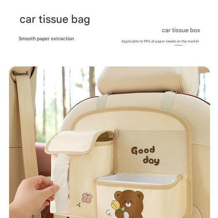 Car Seat Back Organizer with Practical design-Multi-Pocket Storage for Tissues and Gadgets-Brown.
