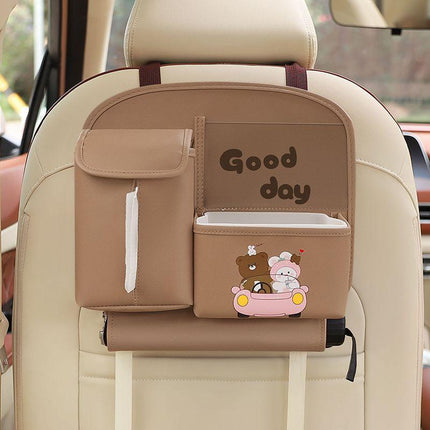 Car Seat Back Organizer with Practical design-Multi-Pocket Storage for Tissues and Gadgets-Cute bear(Brown).