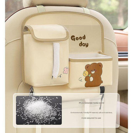Car Seat Back Organizer with Practical design-Multi-Pocket Storage for Tissues and Gadgets-Cute bear(Pink).