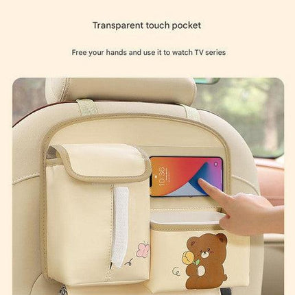 Car Seat Back Organizer with Practical design-Multi-Pocket Storage for Tissues and Gadgets-Cute bear(Pink).