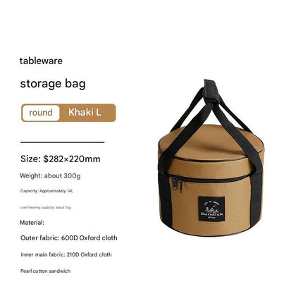 Portable Outdoor Kitchen Utensil Organizer,Waterproof Camping Cookware Storage Bag, Khaki-Size L.