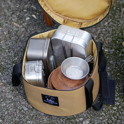 Portable Outdoor Kitchen Utensil Organizer,Waterproof Camping Cookware Storage Bag, Khaki-Size L.