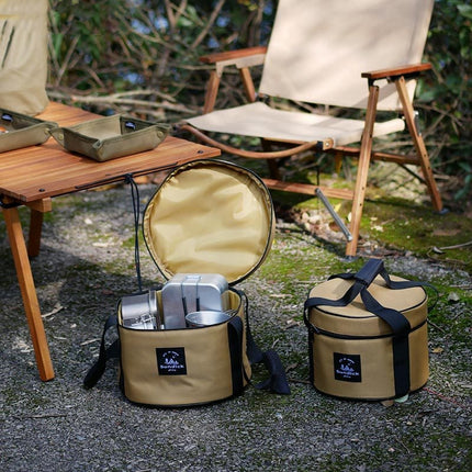 Portable Outdoor Kitchen Utensil Organizer,Waterproof Camping Cookware Storage Bag, Khaki-Size L.