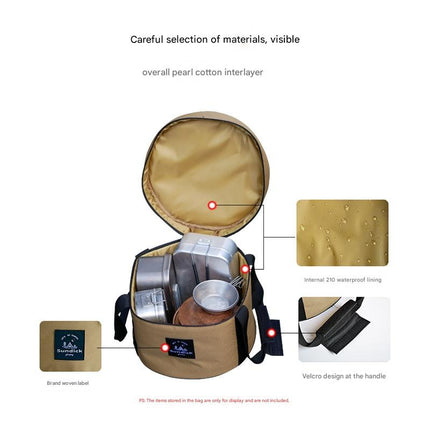 Portable Outdoor Kitchen Utensil Organizer,Waterproof Camping Cookware Storage Bag, Khaki-Size L.