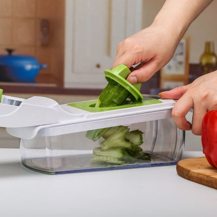18-Piece Multi-Function Vegetable Chopper, Rotary Grater, Spiralizer and Slicer for Home Kitchen (White and green).