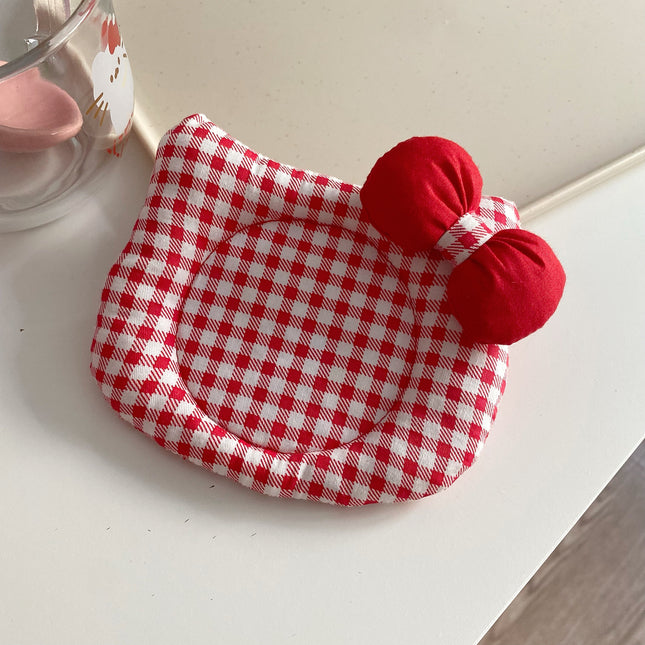 Korean INS Kitty Quilt Insulation Pad, Cute Fabric Kitchen Mat, Desktop Decoration (Red).