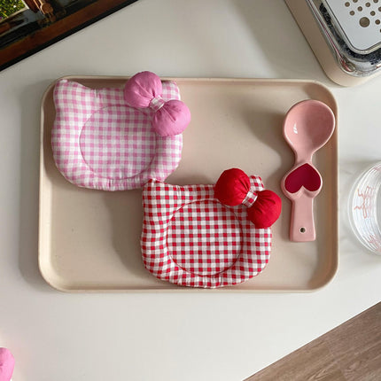 Korean INS Kitty Quilt Insulation Pad, Cute Fabric Kitchen Mat, Desktop Decoration (Red).