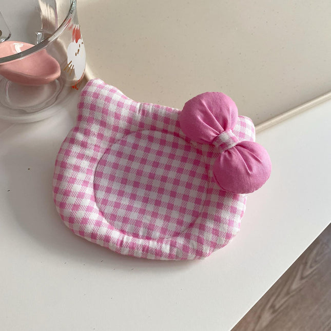 Korean INS Kitty Quilt Insulation Pad, Cute Fabric Kitchen Mat, Desktop Decoration (Pink plaid).