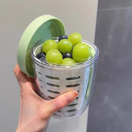 Green Double Layer Salad Cup with Fork - Leak-proof Fruit Container, Drain Design, Portable Oatmeal and Picnic Jar.