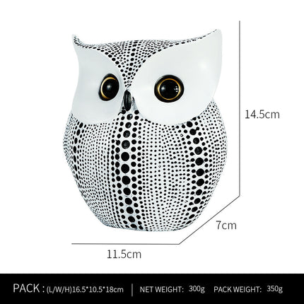 White resin owl statue - modern perforated design for living room TV cabinet and entryway decoration.