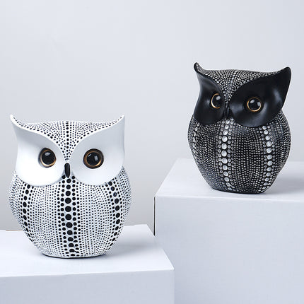 White resin owl statue - modern perforated design for living room TV cabinet and entryway decoration.