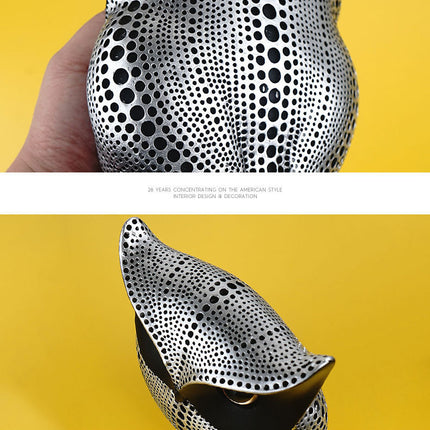 White resin owl statue - modern perforated design for living room TV cabinet and entryway decoration.