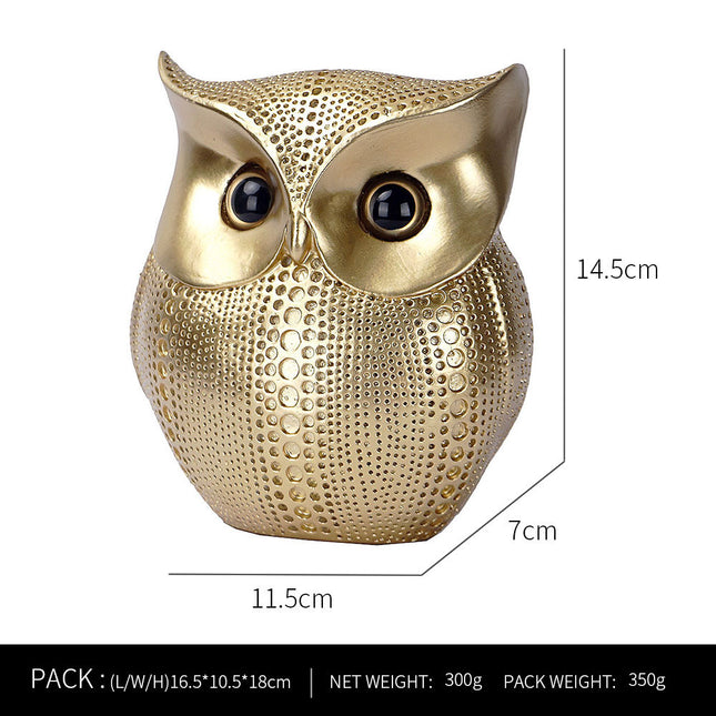 Gold resin owl statue - modern perforated design for living room TV cabinet and entryway decoration.