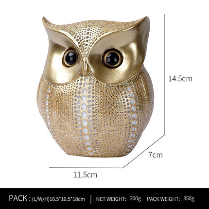 White Gold resin owl statue - modern perforated design for living room TV cabinet and entryway decoration.