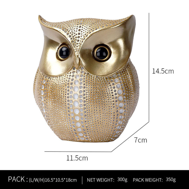 White Gold resin owl statue - modern perforated design for living room TV cabinet and entryway decoration.