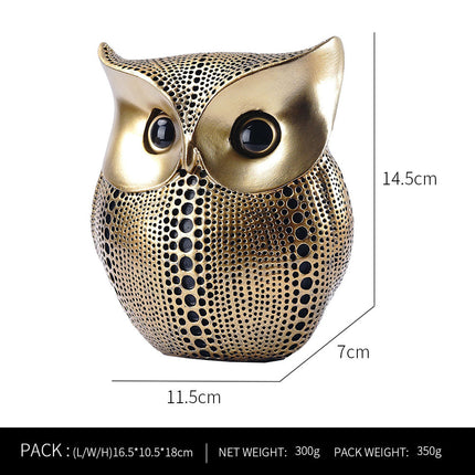 Black gold resin owl statue - modern perforated design for living room TV cabinet and entryway decoration.