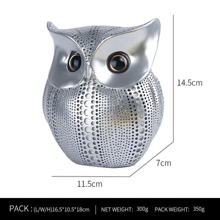 Silver resin owl statue - modern perforated design for living room TV cabinet and entryway decoration.