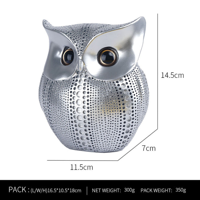 Silver resin owl statue - modern perforated design for living room TV cabinet and entryway decoration.