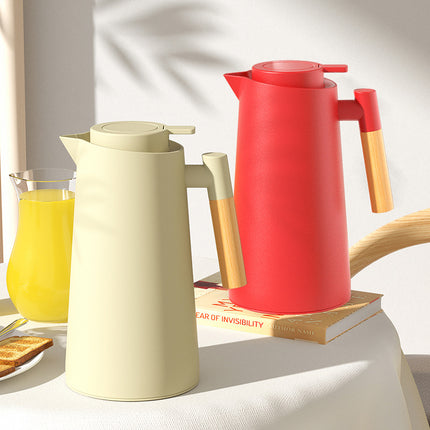 1000ml Bamboo Green thermos bottle with wooden handle, double-layer glass liner coffee pot, suitable for hot and cold drinks.
