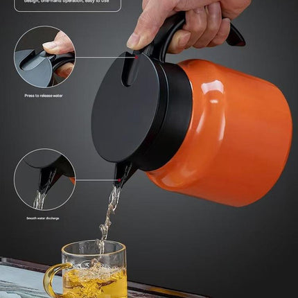 Red 316 Stainless Steel Stewing Tea Kettle with Wooden Handle - Insulated Tea and Coffee Kettle with Infuser for Home and Office.