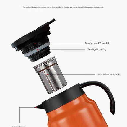 Red 316 Stainless Steel Stewing Tea Kettle with Wooden Handle - Insulated Tea and Coffee Kettle with Infuser for Home and Office.