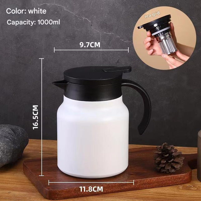 White 316 Stainless Steel Stewing Tea Kettle with Wooden Handle - Insulated Tea and Coffee Kettle with Infuser for Home and Office.